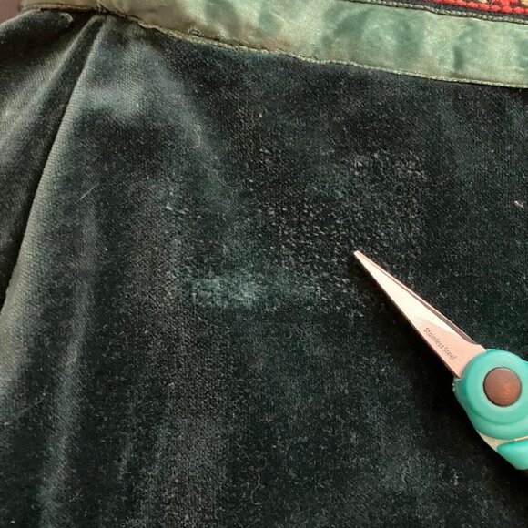 70's Vintage Red Green Velveteen Calico Prairie Maxi Skirt *FLAWS - Picture 6 of 10